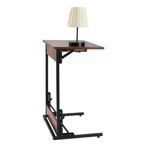 C Table Folding C Shaped End Table with Metal Frame Adjustable Feet