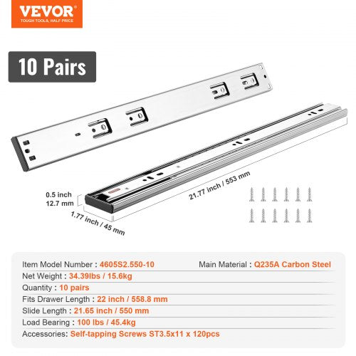 Drawer Slides Side Mount Rails SoftClose10 Pairs 22 Inch Heavy Duty Full