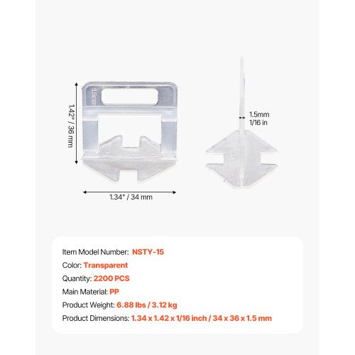 Tile Leveling System Clips 2200Piece DIY Tile Leveler Spacers 11615