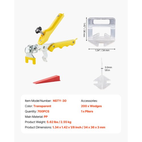 Tile Leveling System 18 Inch3 mm with 1pc Tile Plier 700 PCS DIY Tile