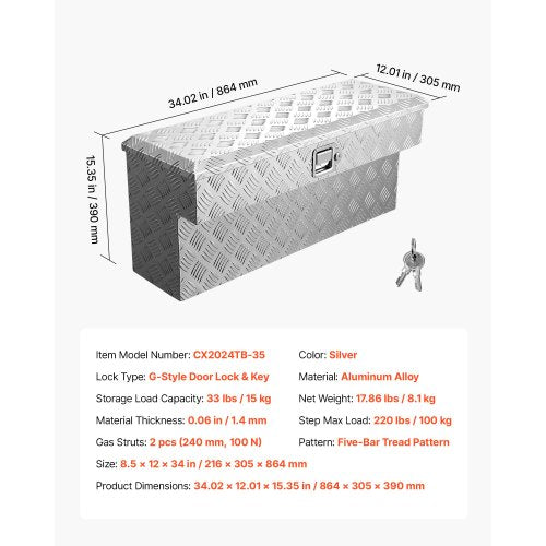 Truck Bed Tool Box Heavy Duty Aluminum Tool Box with Tread Patterns