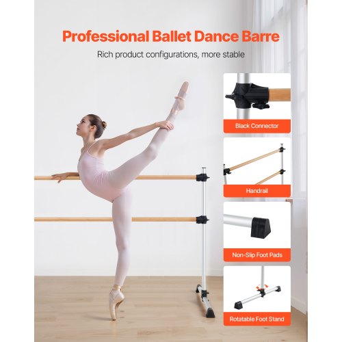 Ballet Barre 6 Ft Double Beechwood Barre Bar for Home Freestanding