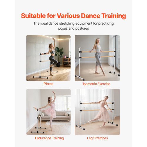 Ballet Barre 6 Ft Double Beechwood Barre Bar for Home Freestanding