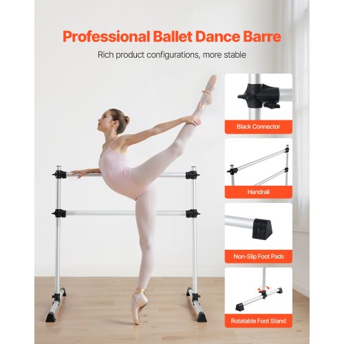 Ballet Barre 4 Ft Aluminum Double Barre Bar for Home Freestanding Portable