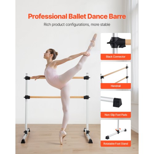 Ballet Barre 4 Ft Double Beechwood Barre Bar for Home Freestanding