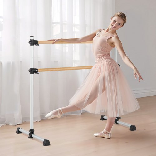 Ballet Barre 4 Ft Double Beechwood Barre Bar for Home Freestanding