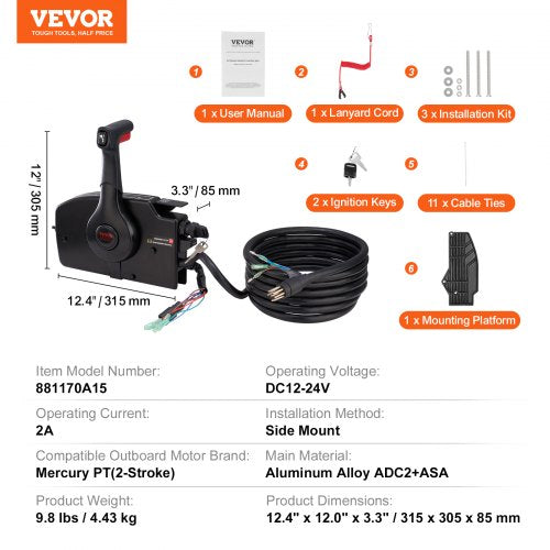 Boat Throttle Control 881170A15 SideMounted Outboard Remote Control Box