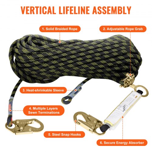 Vertical Lifeline 150ft 457m Outdoor Climbing Rope 30KN Breaking