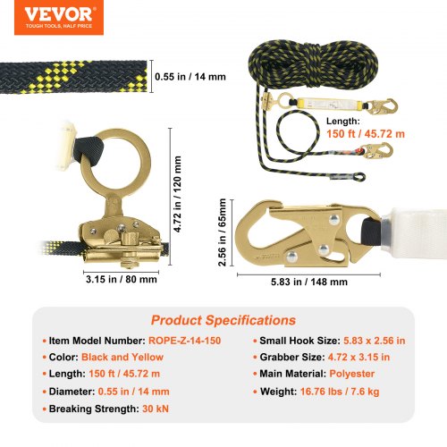 Vertical Lifeline 150ft 457m Outdoor Climbing Rope 30KN Breaking