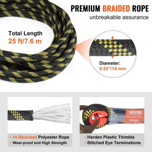 Vertical Lifeline Assembly 055 x 25 Fall Protection Rope with 30 KN