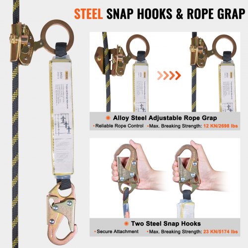 Vertical Lifeline Assembly 055 x 25 Fall Protection Rope with 30 KN