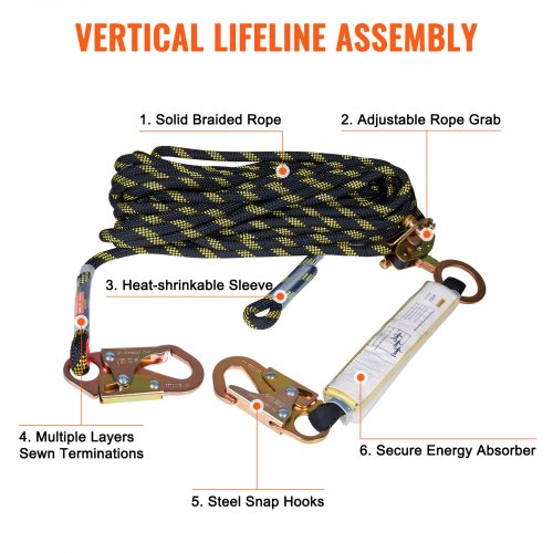 Vertical Lifeline Assembly 055 x 50 Fall Protection Rope with 30 KN