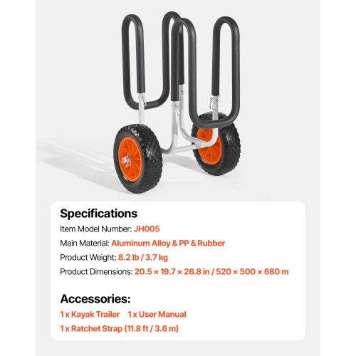 Kayak Cart 150 lbs Load Capacity Stand Up Paddle Board Trolley with 10inch