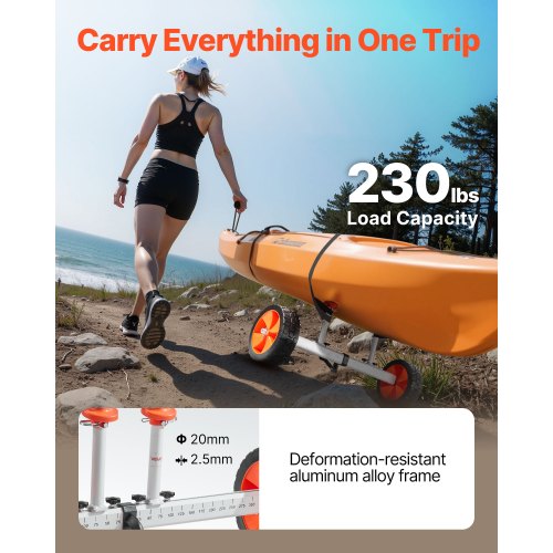 Kayak Cart 230 lbs Load Capacity Canoe Cart Dolly with 10inch Solid PU