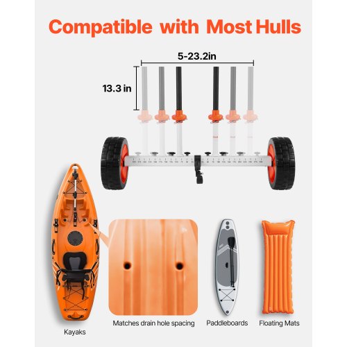 Kayak Cart 230 lbs Load Capacity Canoe Cart Dolly with 10inch Solid PU
