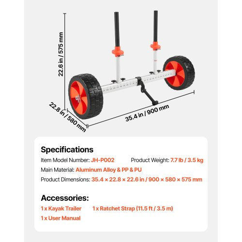 Kayak Cart 230 lbs Load Capacity Canoe Cart Dolly with 10inch Solid PU
