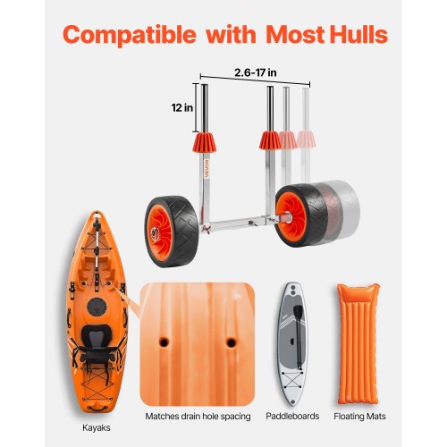 Kayak Cart 250 lbs Load Capacity Canoe Cart Dolly with 7.5inch Solid