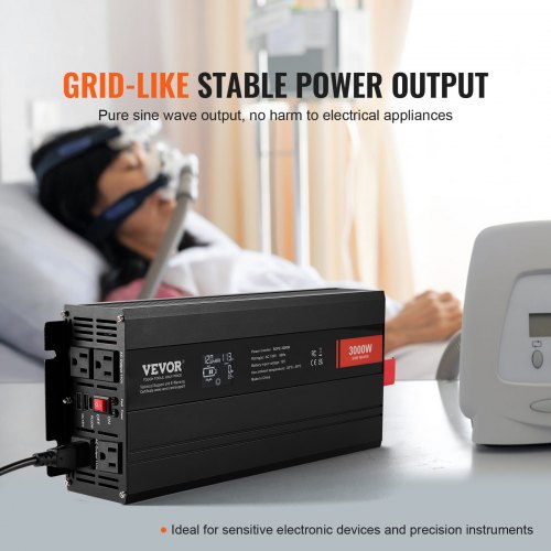 Pure Sine Wave Inverter 3000 Watt DC 12V to AC 120V Power Inverter with 2