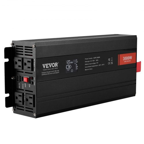 Pure Sine Wave Inverter 3000 Watt DC 12V to AC 120V Power Inverter with 2