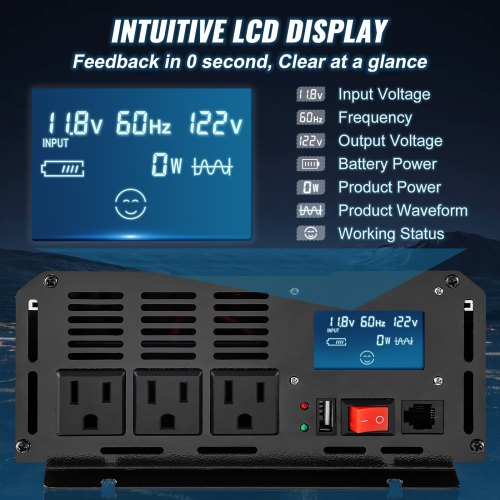 Pure Sine Wave Inverter 2500 Watt Power Inverter DC 12V to AC 120V Car
