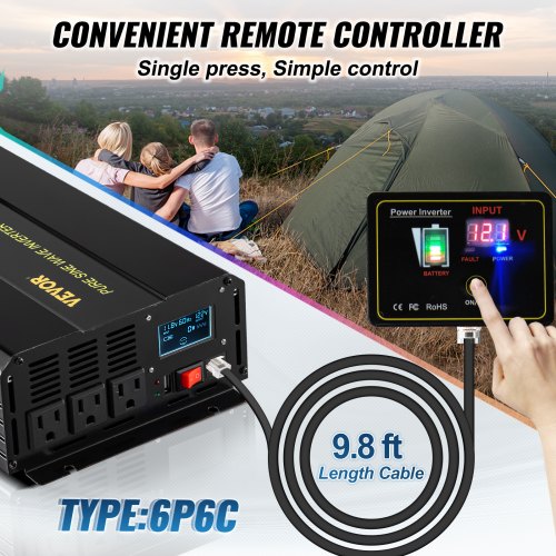 Pure Sine Wave Inverter 2500 Watt Power Inverter DC 12V to AC 120V Car