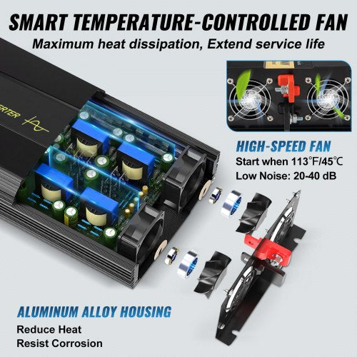 Pure Sine Wave Inverter 2500 Watt Power Inverter DC 12V to AC 120V Car