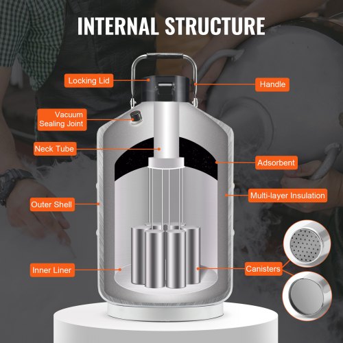 Liquid Nitrogen Tank 3 L Aluminum Alloy LN2 Container Dewar 6 Canisters
