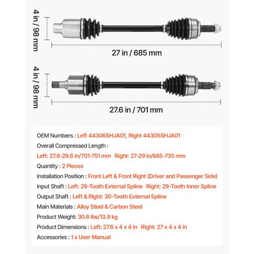 CV Axle Shaft Assembly 2 Pieces Front Left Right Driver and Passenger