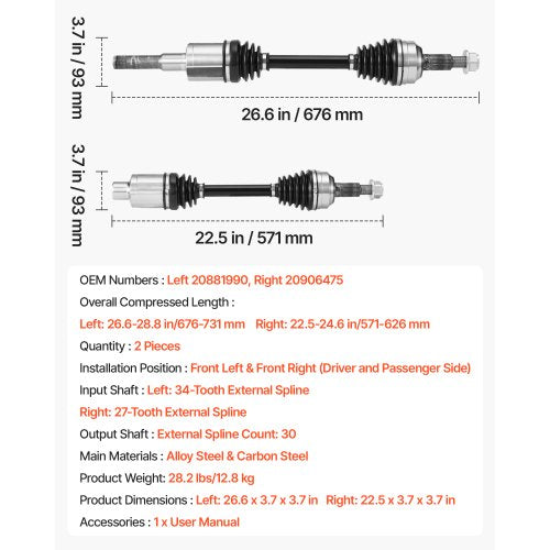CV Axle Shaft Assembly 2 Pieces Front Left Right Driver and Passenger