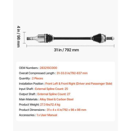 CV Axle Shaft Assembly 2 Pieces Front Left Right Driver and Passenger