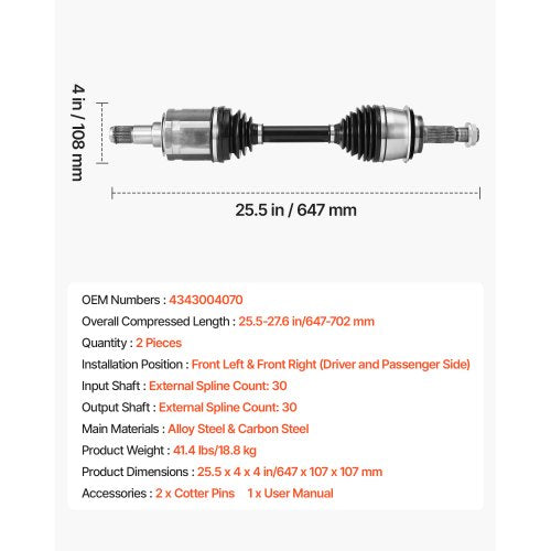CV Axle Shaft Assembly 2 Pieces Front Left Right Driver and Passenger
