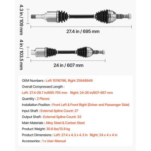 CV Axle Shaft Assembly 2 Pieces Front Left Right Driver and Passenger