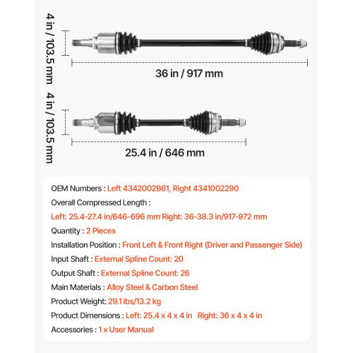 CV Axle Shaft Assembly 2 Pieces Front Left Right Driver and Passenger