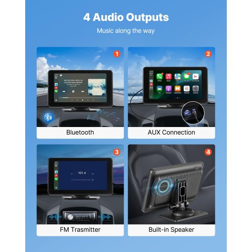 Wireless Car Stereo 7Inch HD Portable Radio Touch Screen Compatible with Apple