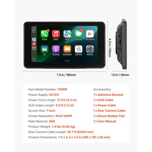 Wireless Car Stereo 7Inch HD Portable Radio Touch Screen Compatible with Apple