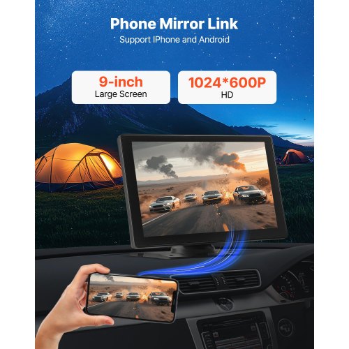 Wireless Car Stereo 9Inch HD Portable Radio Touch Screen with Apple