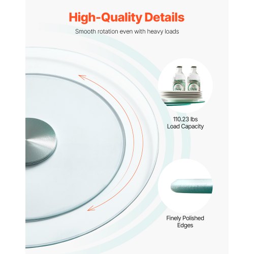 20 in Glass Lazy Susan Turntable 360° Rotation Round Clear Tabletop