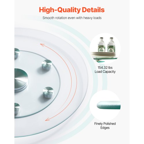 24 in Glass Lazy Susan Turntable Tempered Glass Dining Table Centerpiece