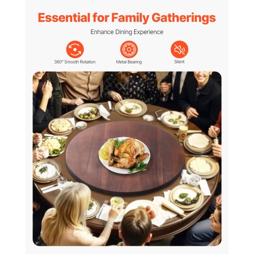 24 in Wood Lazy Susan Turntable 360° Rotation Round Clear Tabletop Rotating