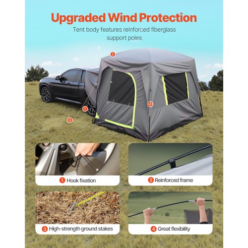 SUV Tent for Camping 10FT L x 8FT W Waterproof PU2000mm Spacious Double