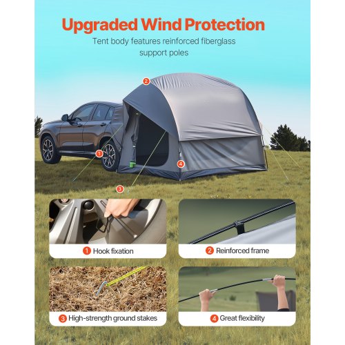SUV Tent for Camping 8FT L x 8FT W Waterproof PU2000mm Spacious Double