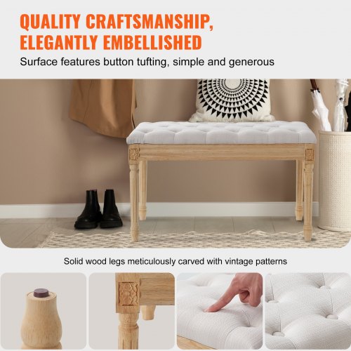 Upholstered Bench 16W Ottoman Bench End of Bed Bench with Foam Padded
