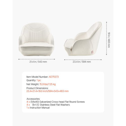 Boat Seat Low Backrest Boat Seat Captain Bucket Seat with Thickened Sponge