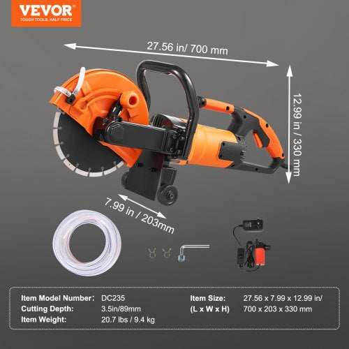 Electric Concrete Saw 9 in 1800 W Motor Circular Saw Cutter with 3.5 in Cutting