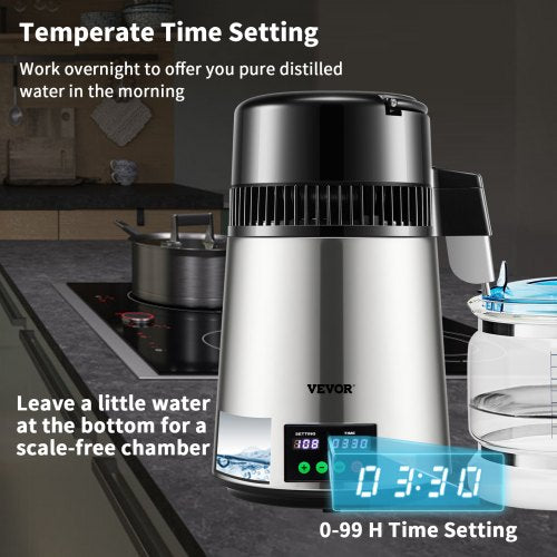1.1 Gal Water Distiller 0.3 Gal/H 750W Distilled Water Maker Machine 0-99H