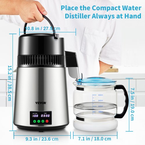 1.1 Gal Water Distiller 0.3 Gal/H 750W Distilled Water Maker Machine 0-99H