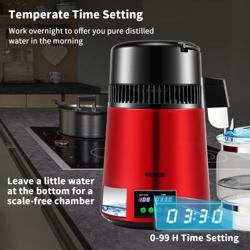 1.1Gal Water Distiller 0.3Gal/H 750W Distilled Water Maker Machine 0-99H