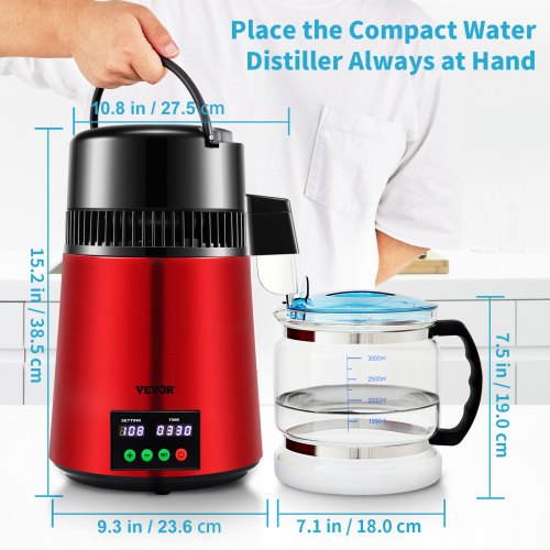 1.1Gal Water Distiller 0.3Gal/H 750W Distilled Water Maker Machine 0-99H