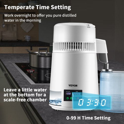1.1Gal Water Distiller 0.3Gal/H 750W Distilled Water Maker Machine 0-99H