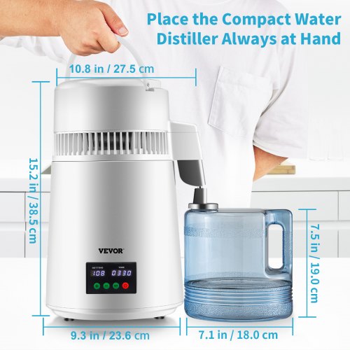 1.1Gal Water Distiller 0.3Gal/H 750W Distilled Water Maker Machine 0-99H
